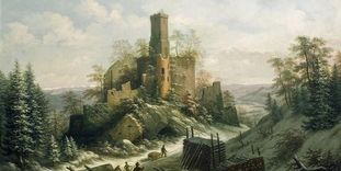 Burg Rötteln, Lithografie von A. Merian, 1828