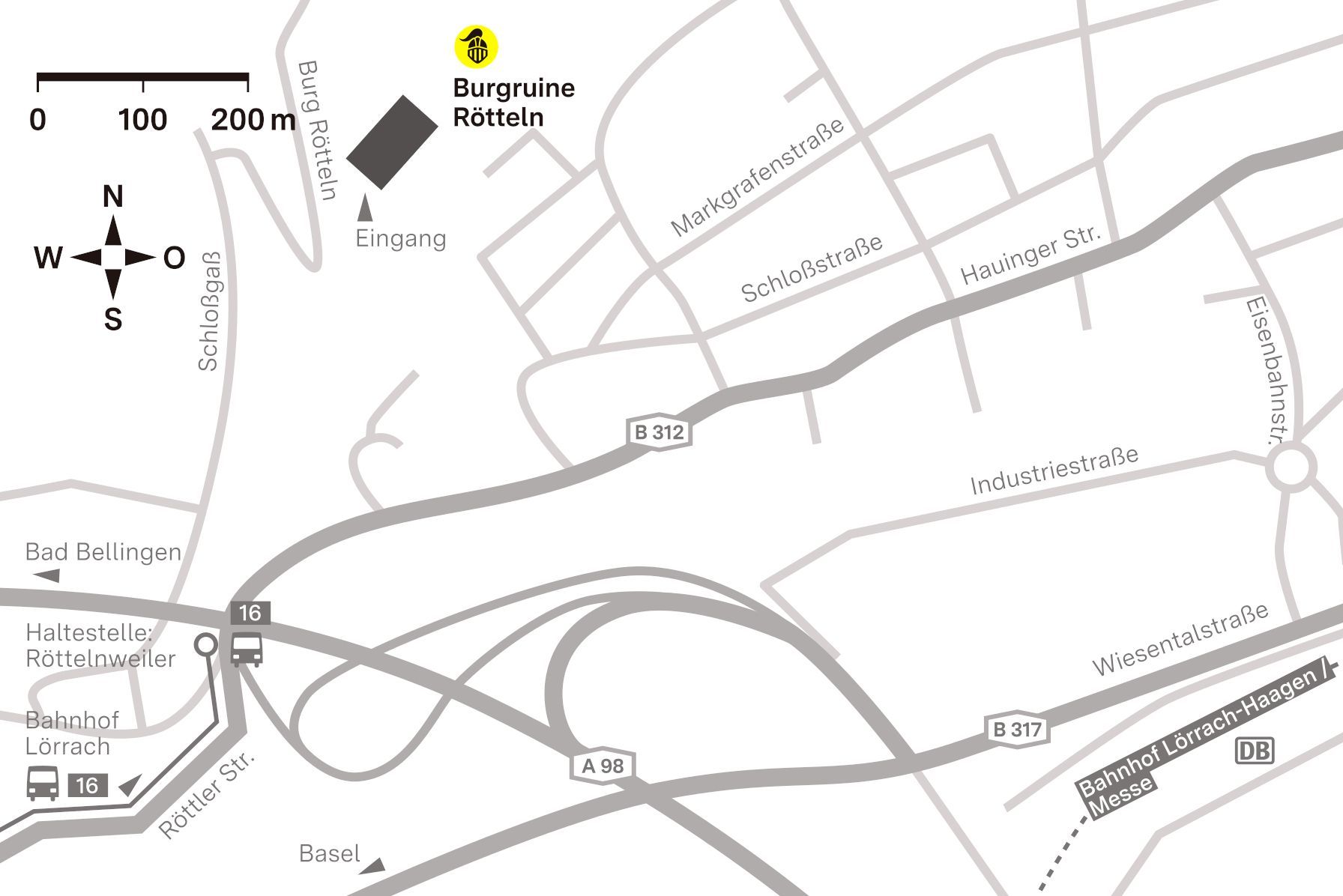 Anfahrtsskizze zur Burg Rötteln